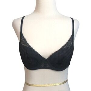 VICTORIA'S SECRET Black Fishnet Plunge Underwire Padded Bra Size 34C Feminine